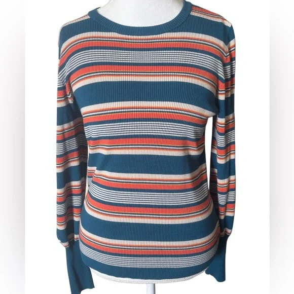 Falls Creek Teal and Orange Striped Sweater Size L - Picture 1 of 10